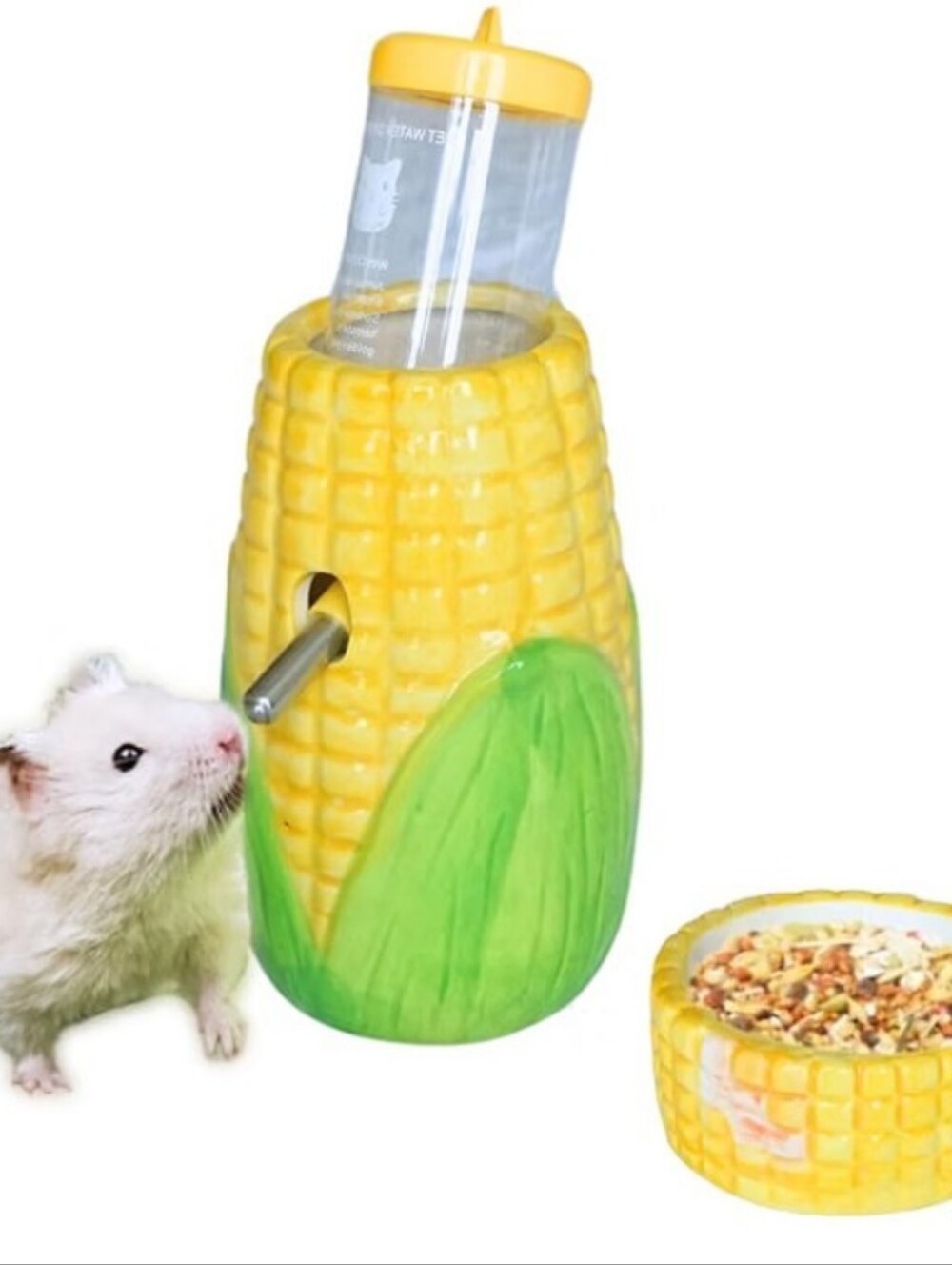 Ceramic Corn-Shaped Small Pet Water Bottle and Food Bowl